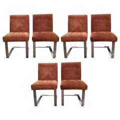Set of Six Suede and Chrome Midcentury Modern Paul Evans Dining Chairs 10