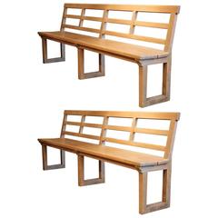 Pair of circa 1910 Limed Oak Benches