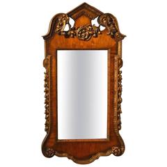 Walnut and Parcel Gilt George I Style Antique Wall Mirror