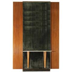 Console with Large Wall Mirror Mahogany Wood Marble, Italy, 1950s