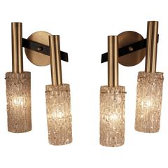 Pair of 1970s Modern Ice Glass Wall Sconces