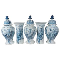 Antique Blue and White Delft Five-Piece Garniture