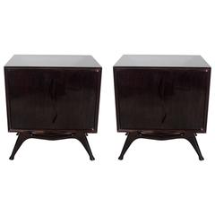 Pair of Nightstands or End Tables in Ebonized Mahogany in the Manner of Kagan