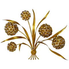Large Gold-Plated Bouquet of Flowers Wall Sconce, Hollywood Regency Style, 1970s