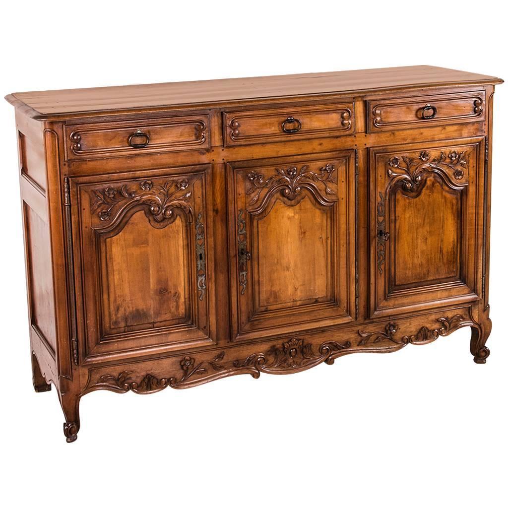 Antique French Hand-Carved Solid Cherry Tall Buffet or Enfilade at 1stdibs