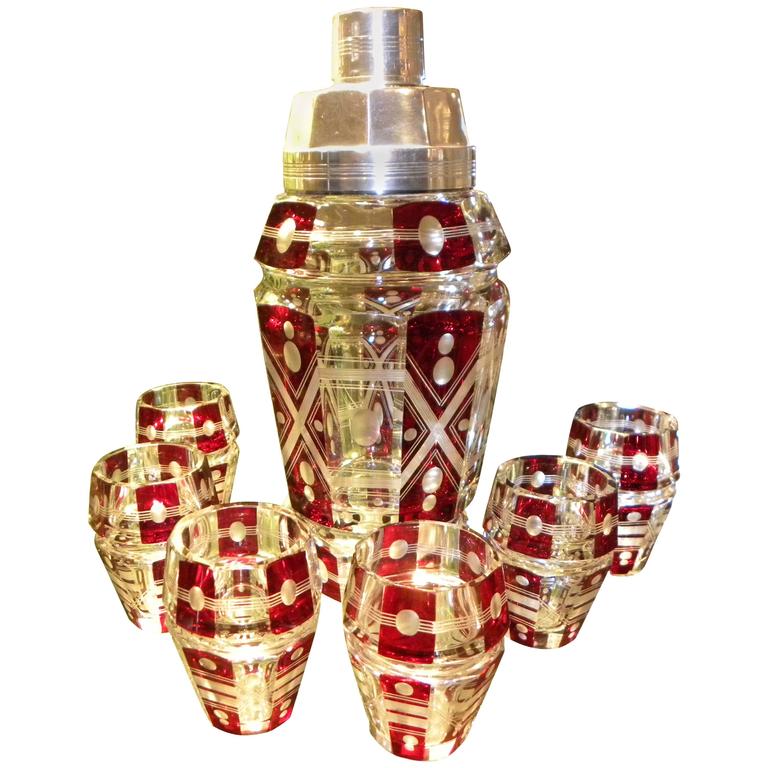 Art Deco Cut Crystal Sterling Martini Shaker and Glasses at 1stDibs