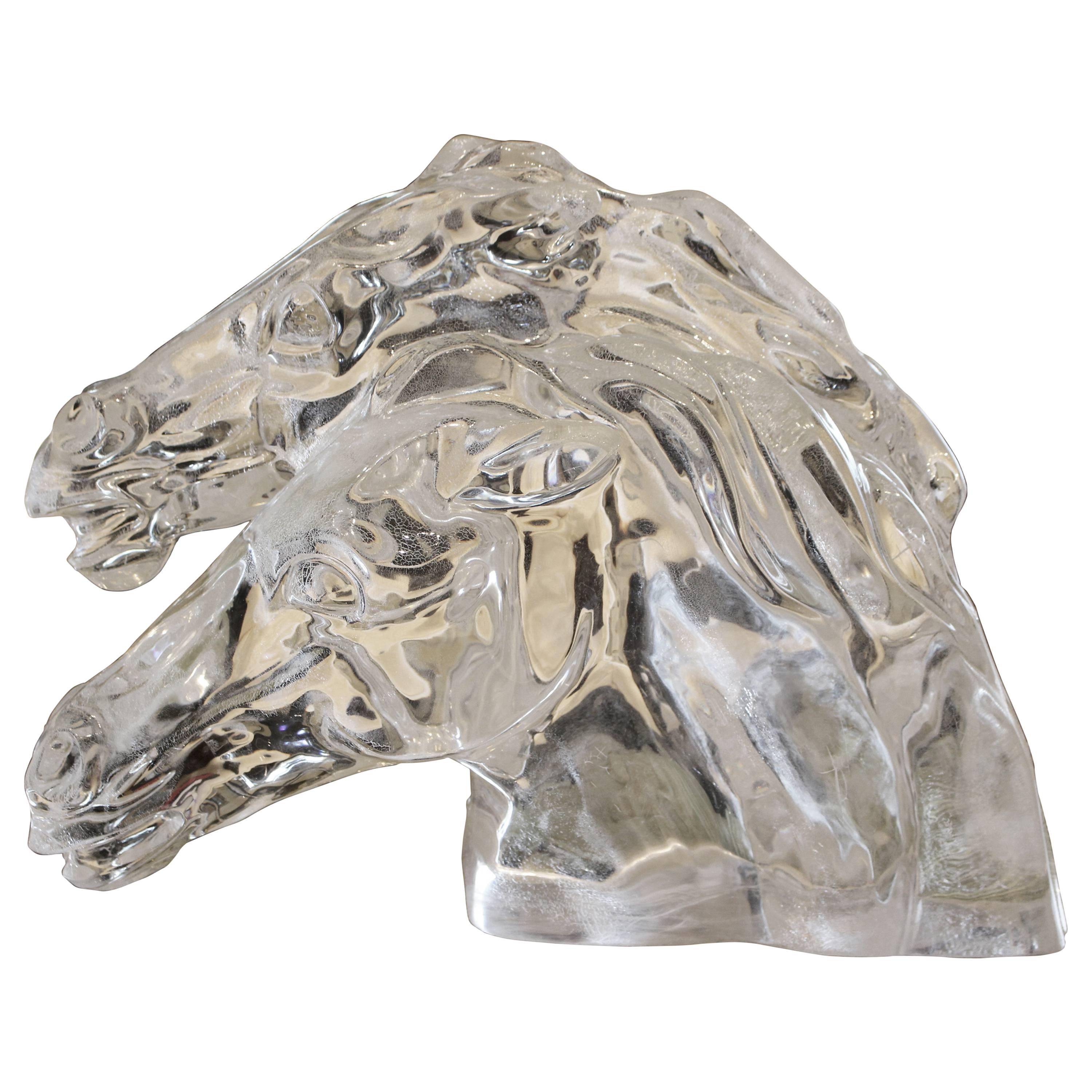 Italian Lucite Double Horse Head Sculpture by Deste Jomco, circa 1970