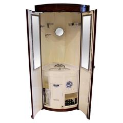 Antique Rene Prou Lacquered and Marquetry Inlaid Mahogany Corner Washroom and Maquette