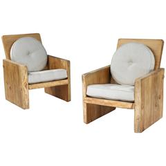 Retro Pair of Modernist Pine Armchairs by Uno Liljeqvist