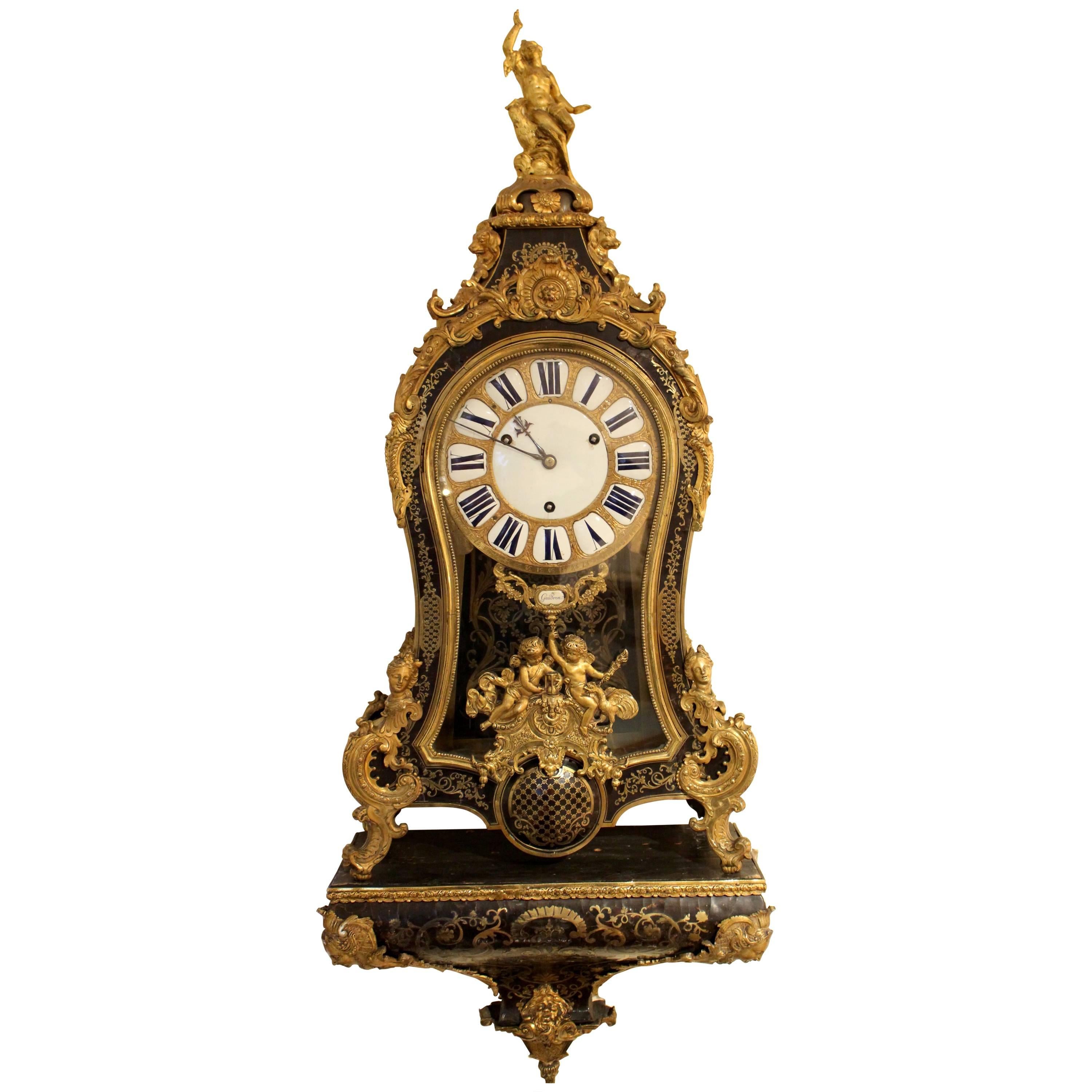 1720s French Régence Ormolu, Brass-Inlaid, Tortoiseshell Boulle Marquetry Clock