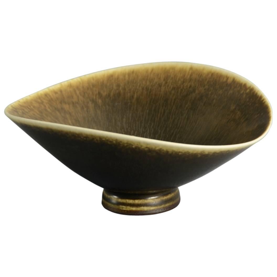 Bowl with Brown Haresfur Glaze by Berndt Friberg for Gustavsberg For Sale