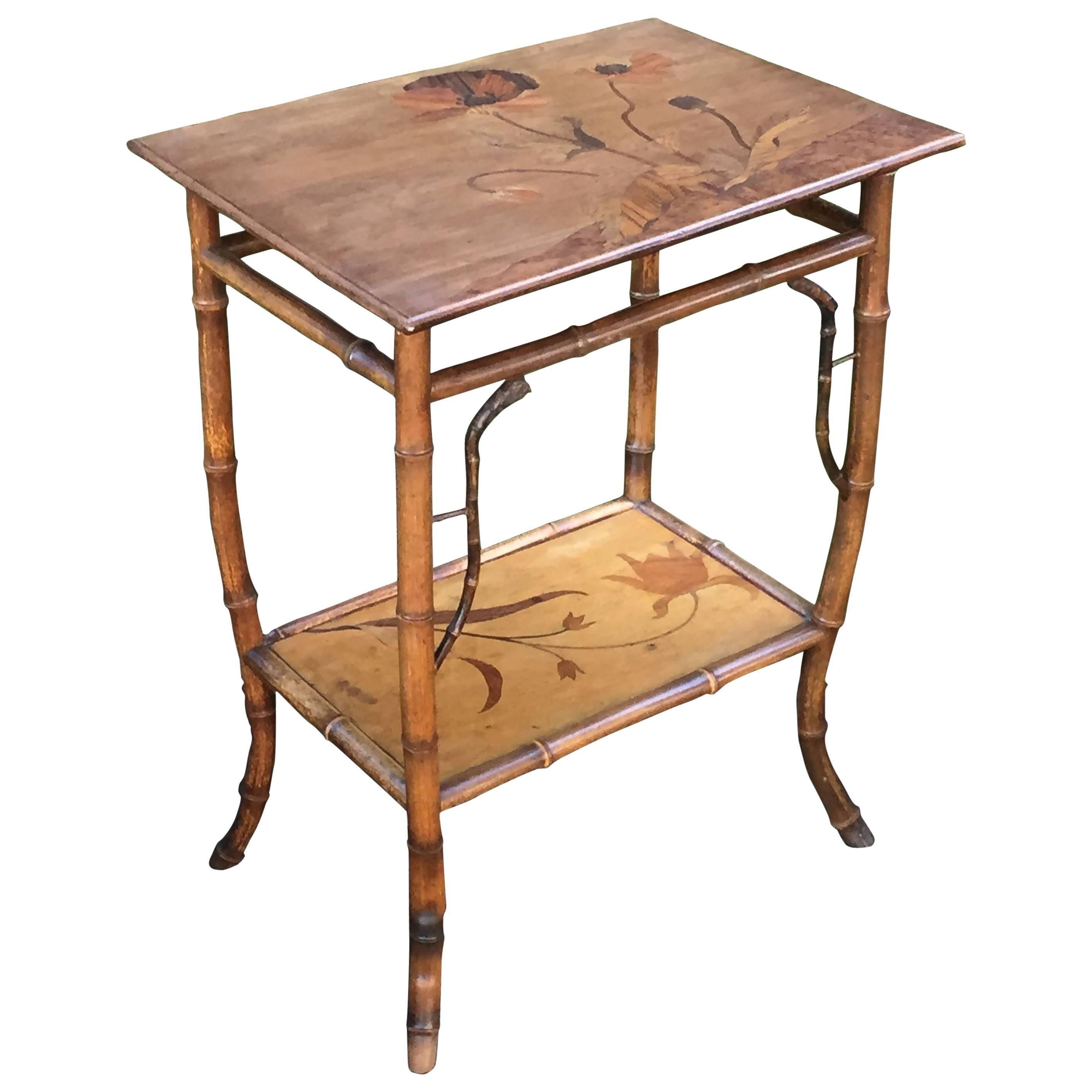 French Bamboo Table with Nancy Inlaid Top