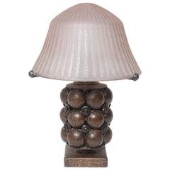 Art Deco Bronze Table Lamp Attributed to Edgar Brandt with Daum Nancy Shade 9