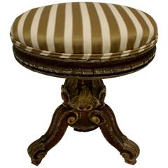 Rare and Unique Rococo Style Parcel-Gilt and Red Painted Keyboard Piano Stool