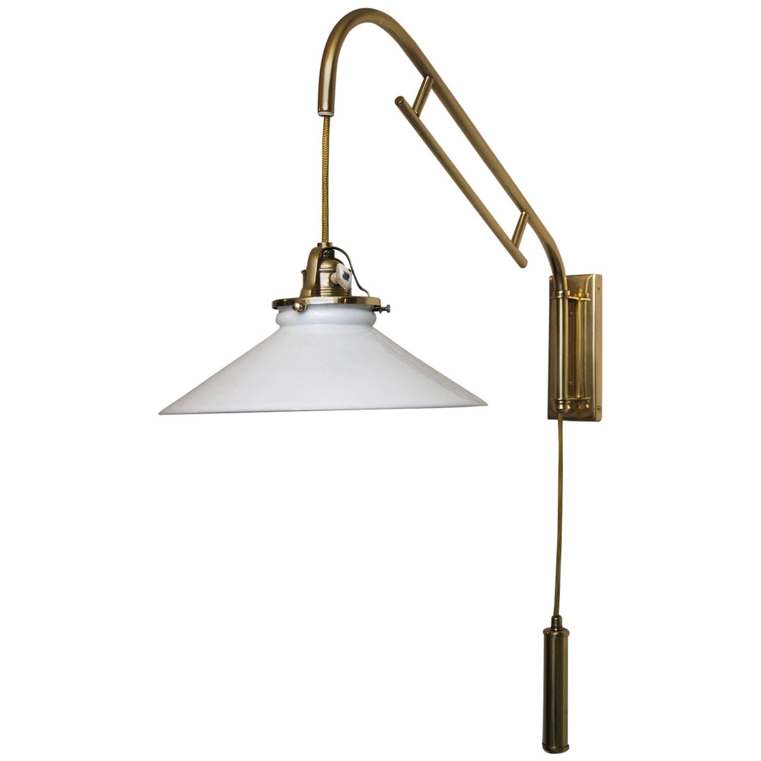 Adjustable Wall Lamp with Opal Glass Shade For Sale at 1stdibs