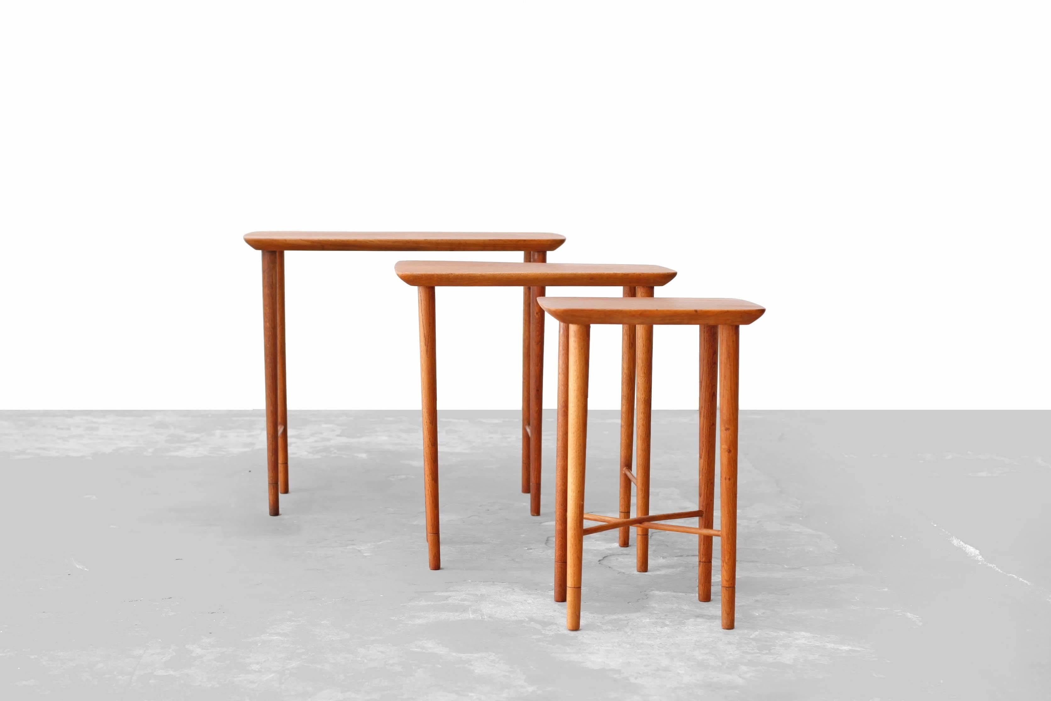 Mid-20th Century Danish Modern Teak and Oak Nesting Tables, 1960s For Sale