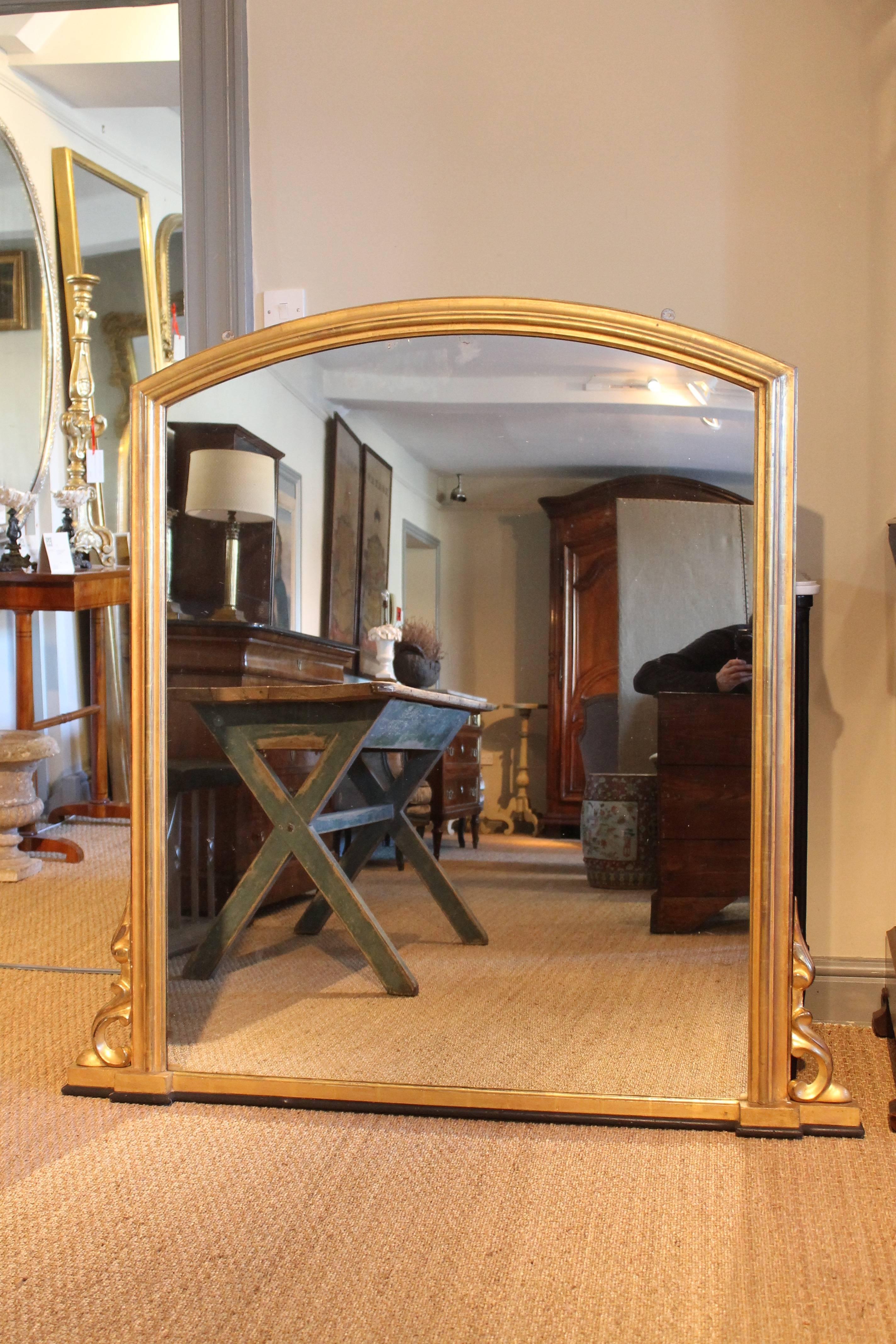 19th Century English Arch Topped Overmantel Mirror In Good Condition In Chudleigh, Devon