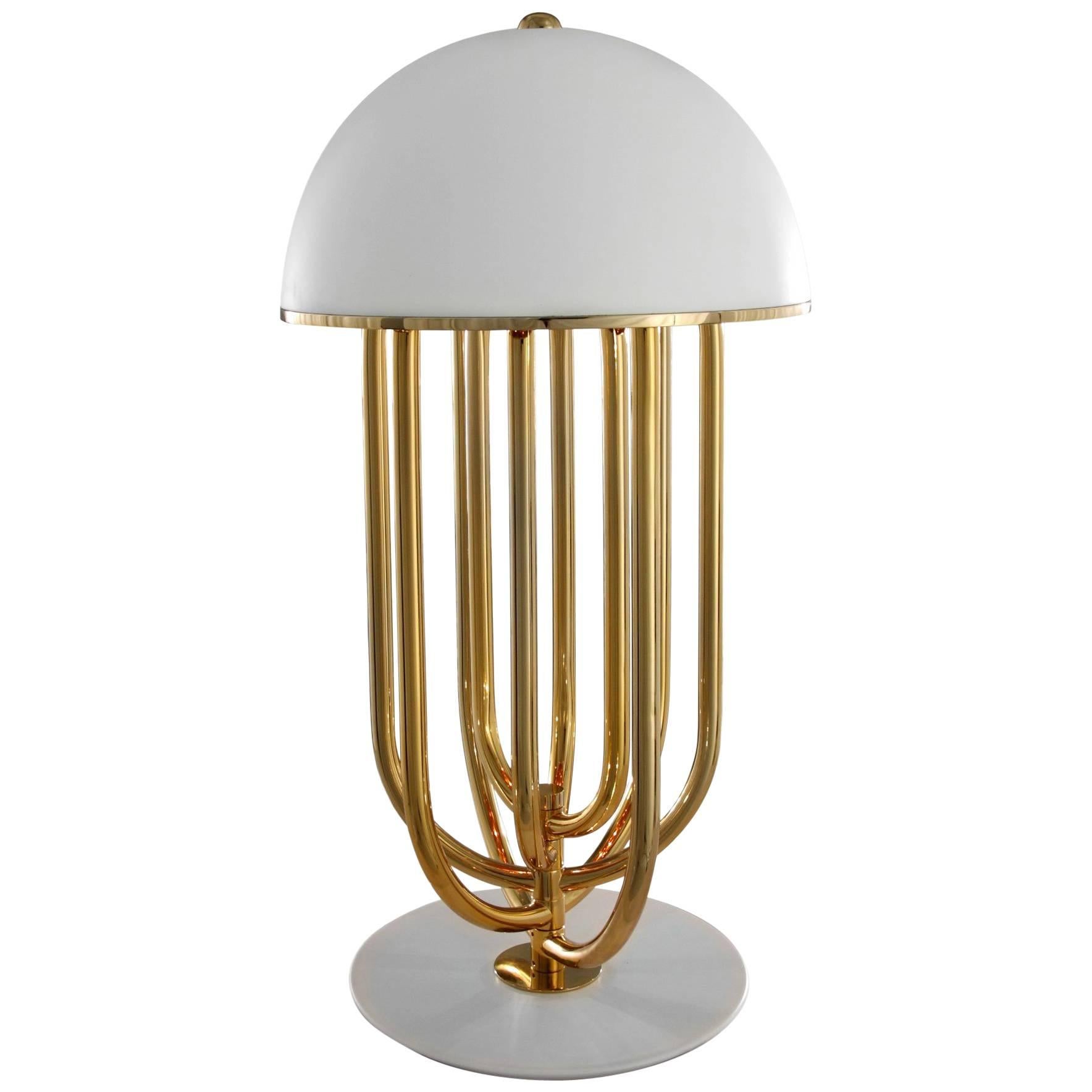 Turner Table Lamp in White and Gold For Sale