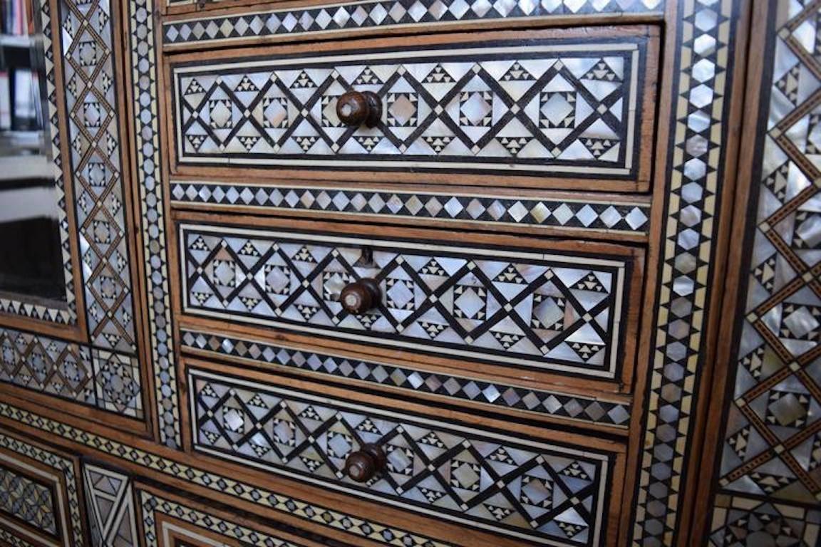 20th Century Exceptional Middle-Eastern Mother-of-Pearl, Bone Inlaid Cabinet For Sale