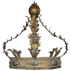 Used Impressive Metal Corona with Gilt and Silver Decoration, Italy 17th Century