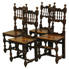 Four Walnut Chairs, Italian 17th Century