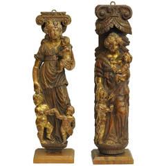 Two Oak Carvings of "Bounty" with Children, Flemish, Late 16th Century