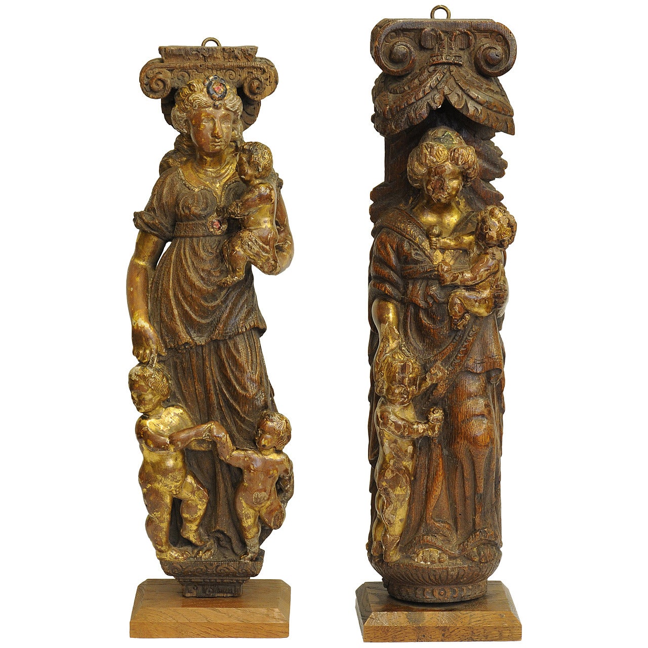 Two Oak Carvings of "Bounty" with Children, Flemish, Late 16th Century For Sale