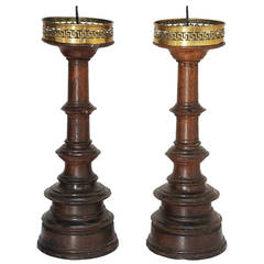 Pair of Large Oak Candlesticks, English Mid-19th Century