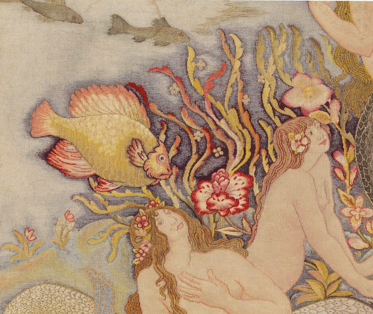 Silk Circa 1914 Tapestry from Manzana Pissarro 'Sirenes et Poissons' For Sale
