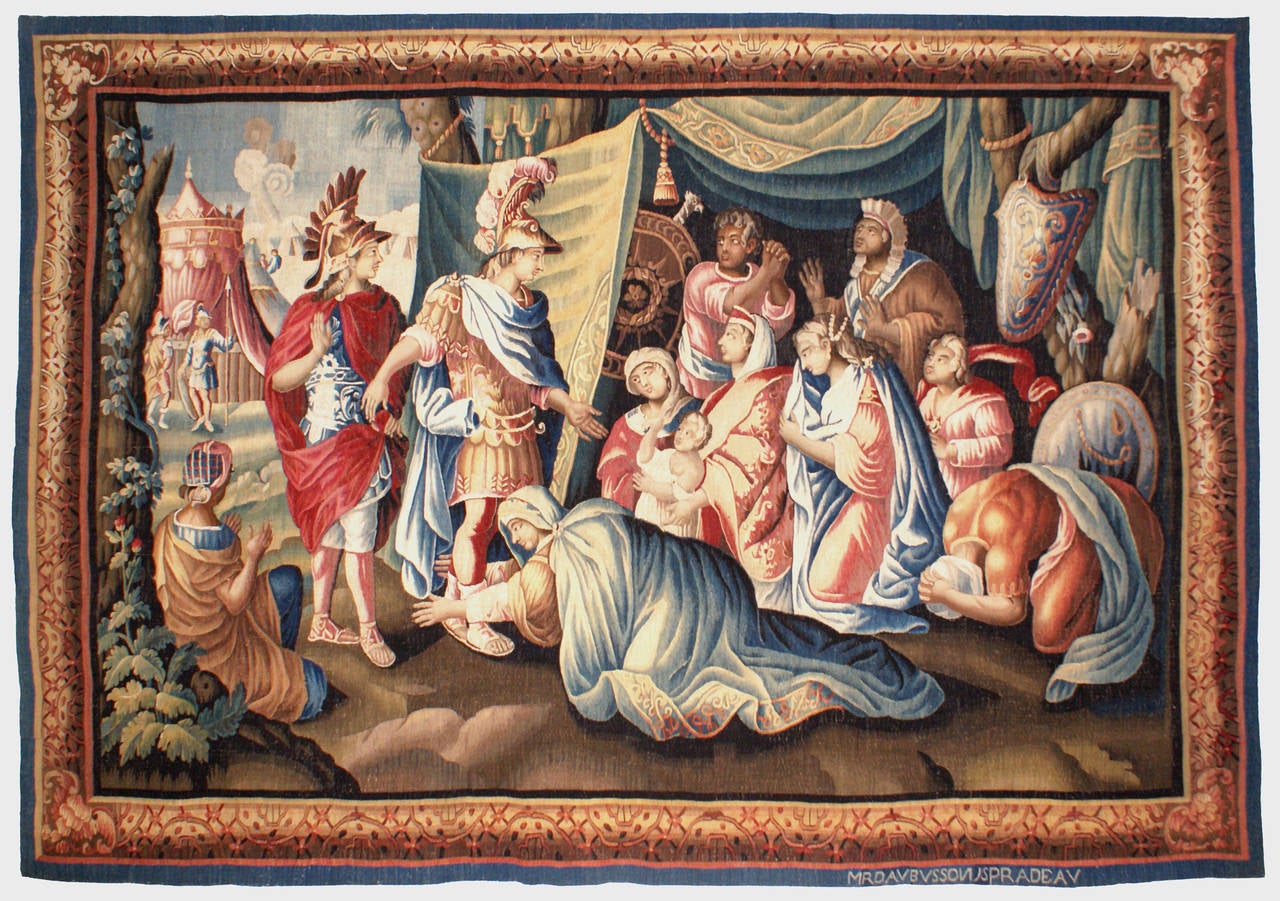 Queens of Persia at the feet of Alexander, also called Darius Tent.

Tapestry of the Royal Manufacture of Aubusson.

Weaving of the 18th century, after a model of the last third of the seventeenth-century painter Charles Lebrun (1619-1690),