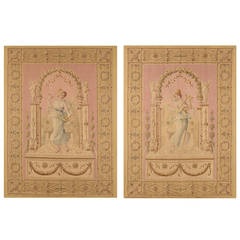 Beginning of the 19th Century, Pair of Tapestries from Aubusson Manufactory
