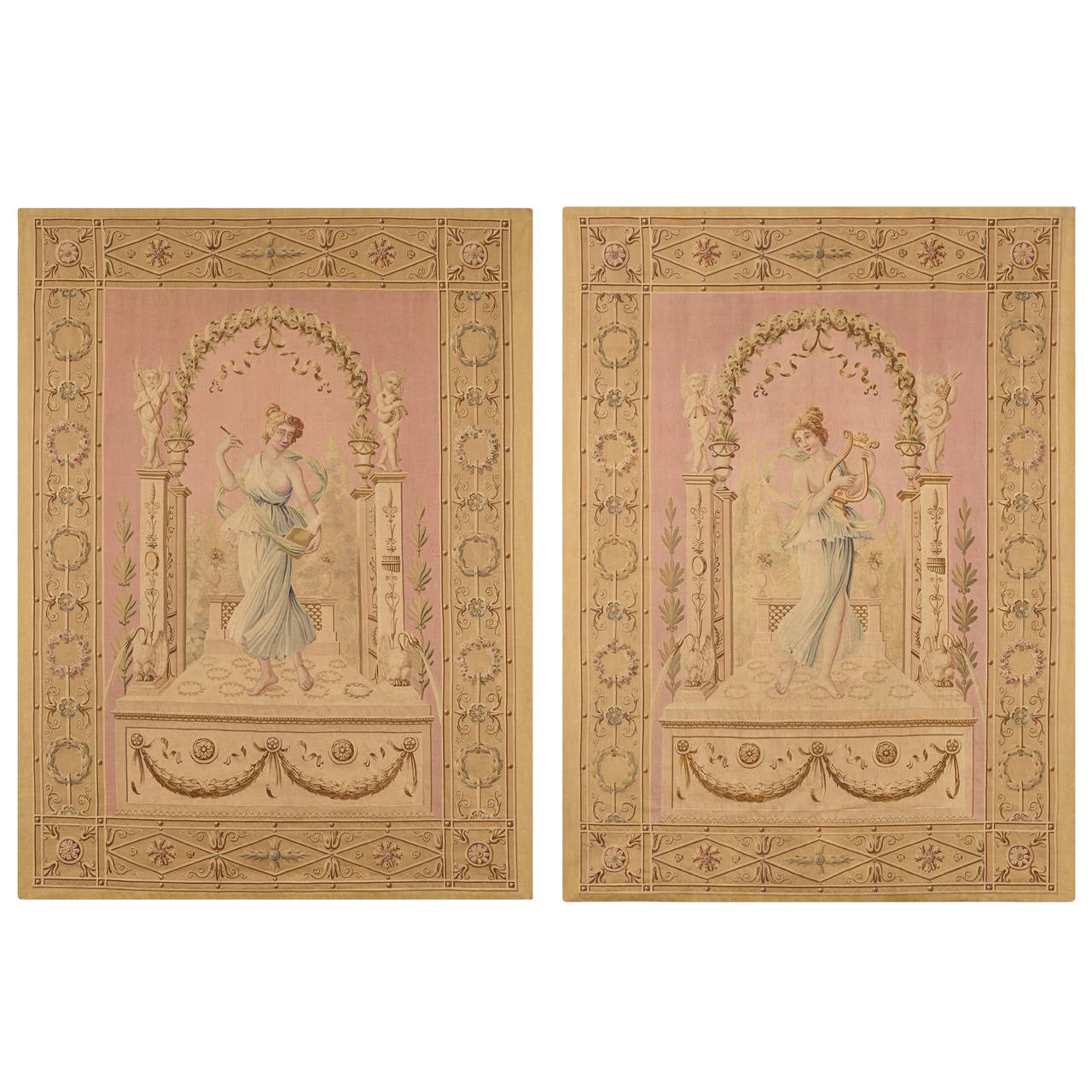 Beginning of the 19th Century, Pair of Tapestries from Aubusson Manufactory For Sale