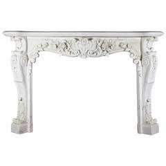 19th Century White Statuary antique fireplace mantel Marble with Rose Flowers 12