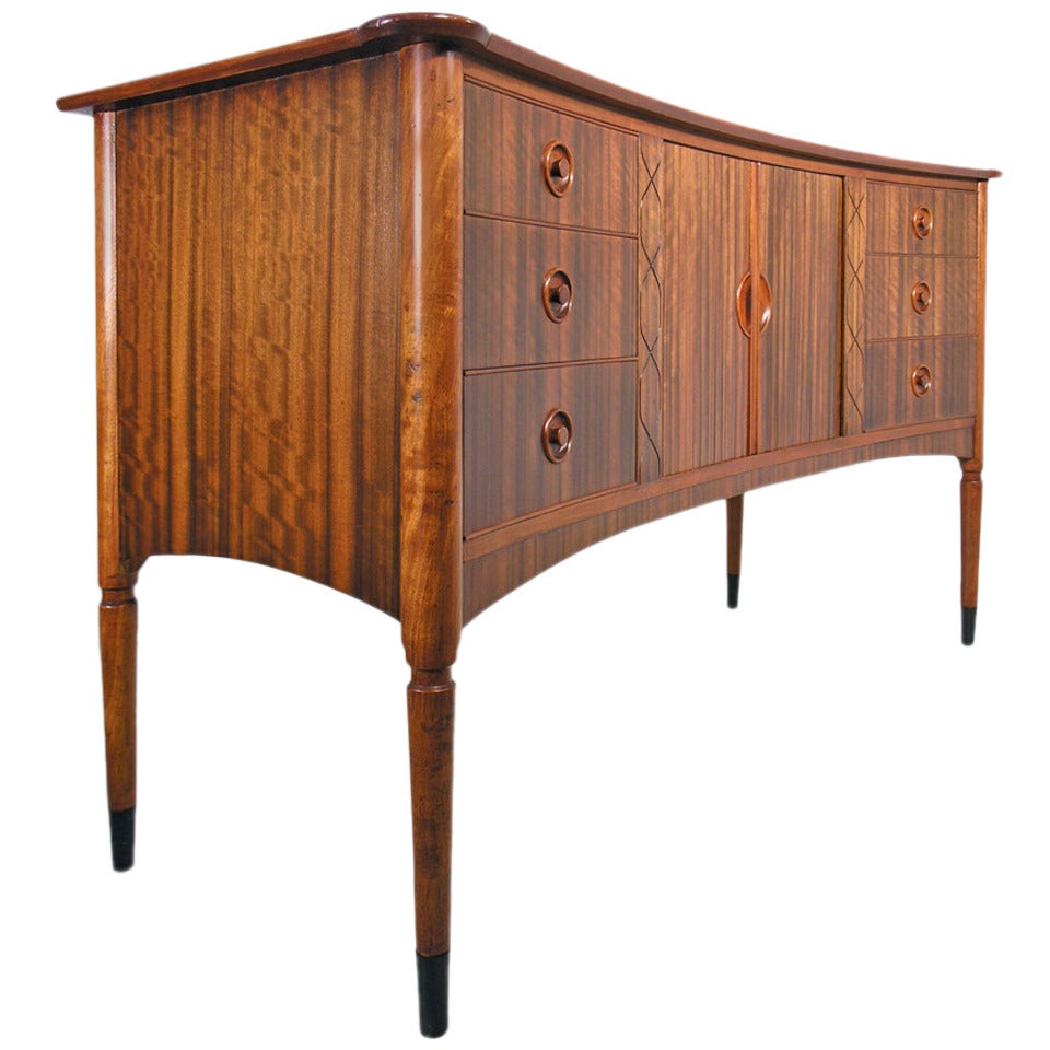 Italian Style Walnut Curved Sideboard For Sale