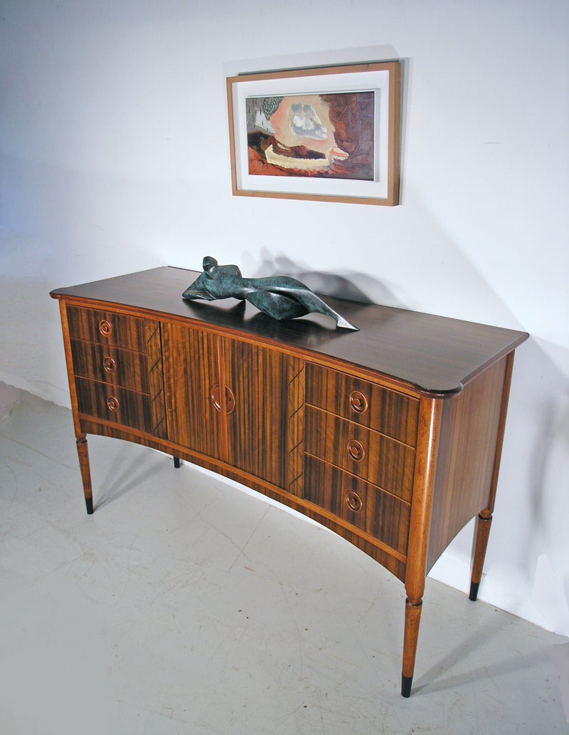 British Italian Style Walnut Curved Sideboard For Sale