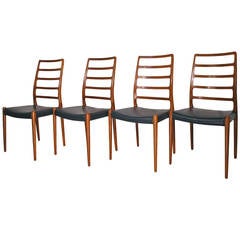 4 Moller #82 teak and leather dining chairs