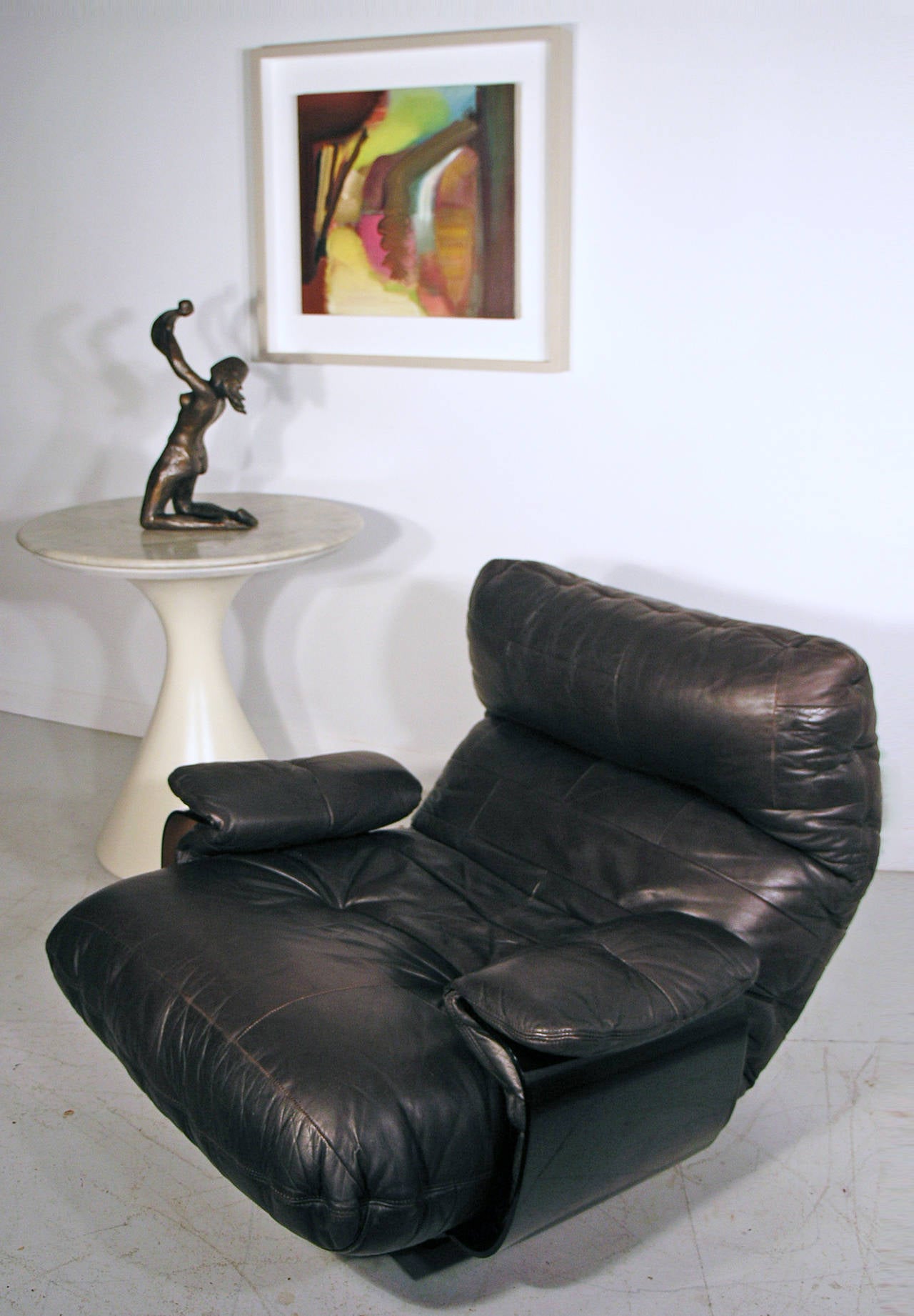 Lucite Ligne Roset leather Marsala chair. Original For Sale