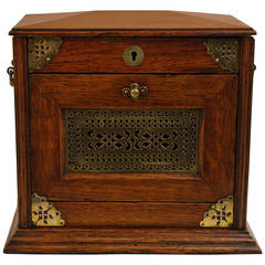 Antique 1900s Pipe Cabinet and Humidor in Tiger Oak