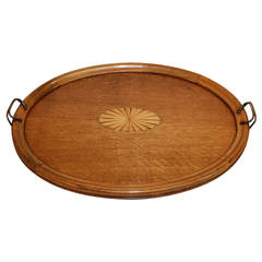Large Tiger Oak Gallery Tray with Starburst Inlay