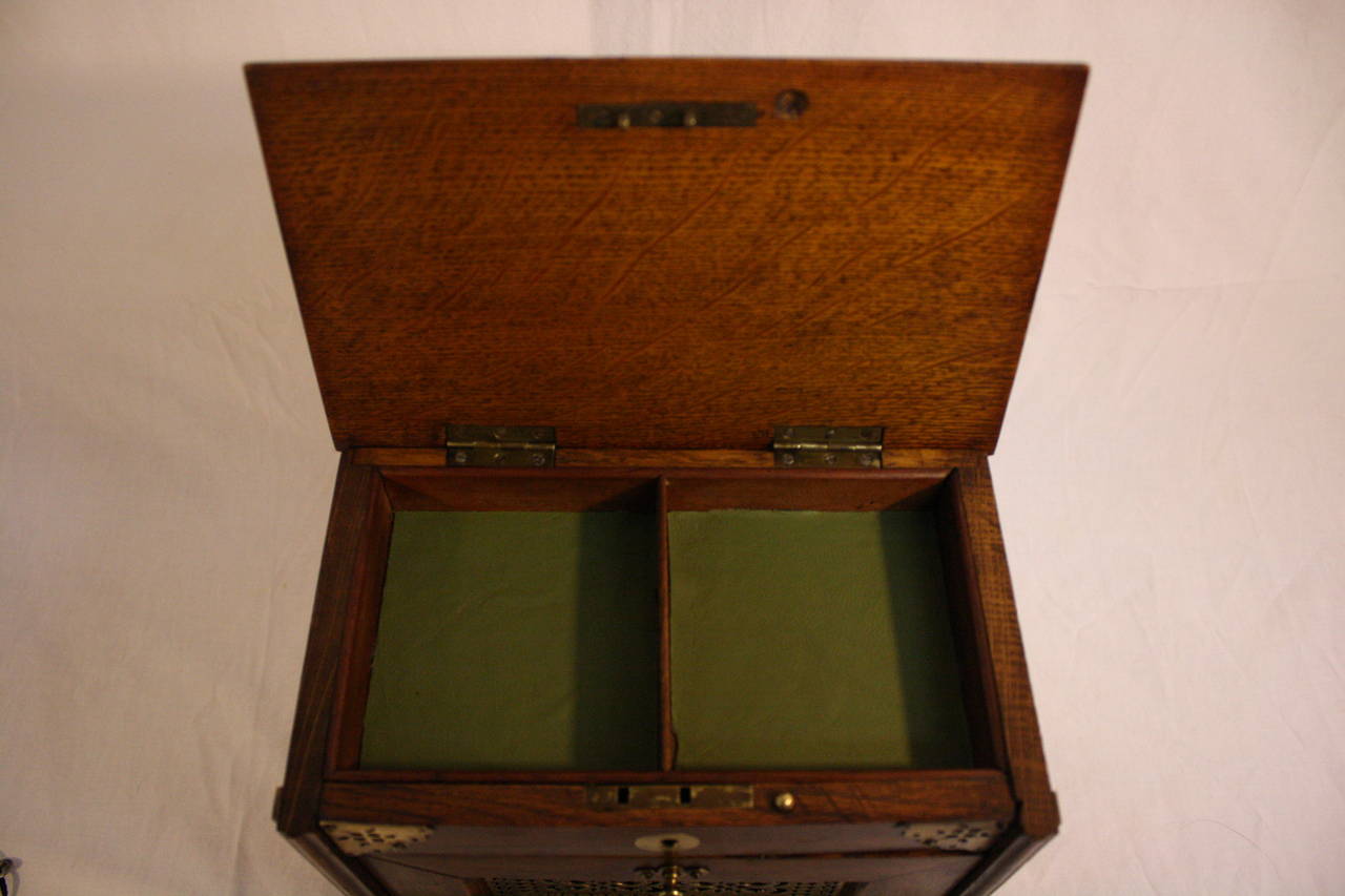 Brass Vintage 1900s Pipe Cabinet and Humidor in Tiger Oak