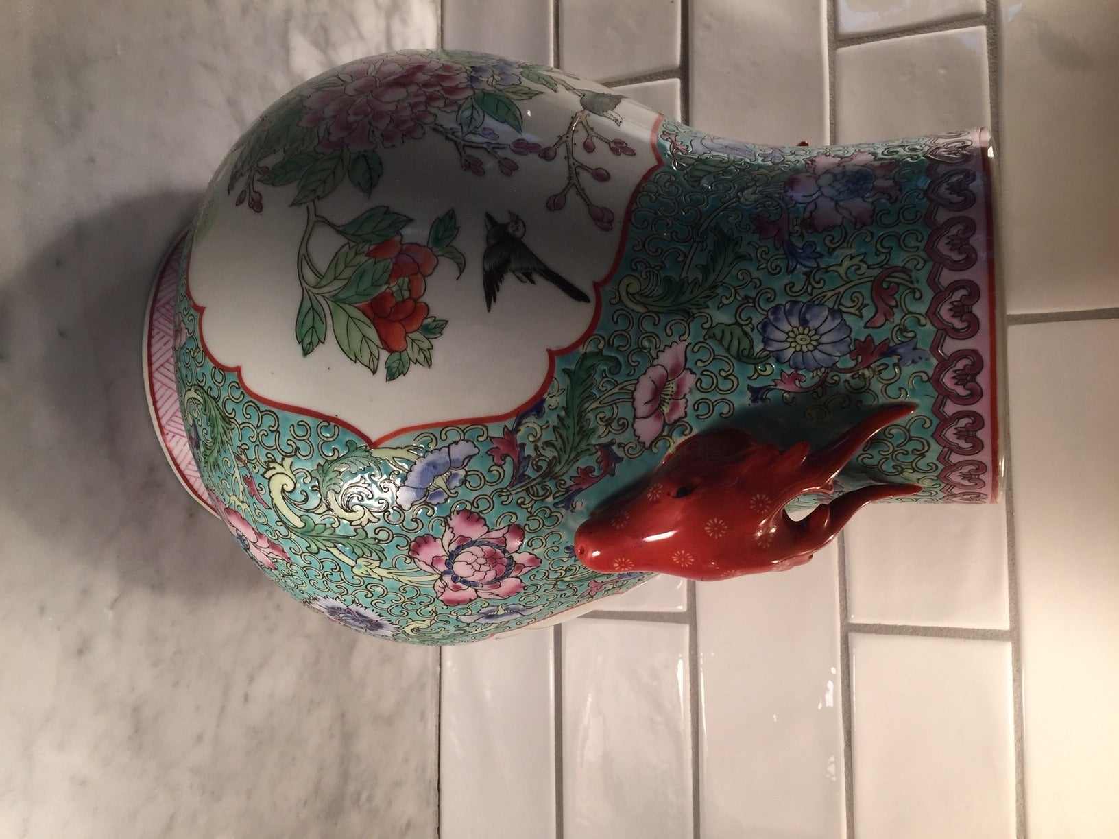 Asian Porcelain with Siberian Ibex In Excellent Condition In Raleigh, NC