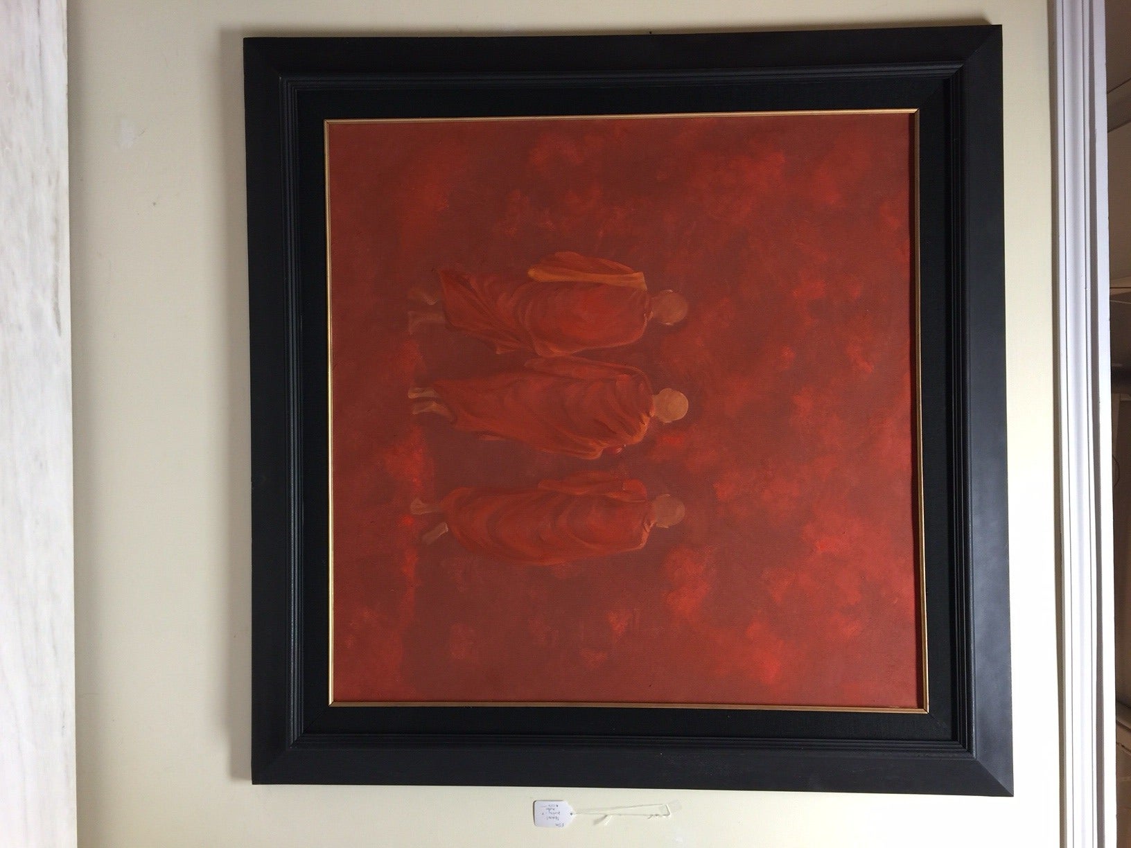This large painting has amazing color and subtlety. The artist's name is unknown to me, but it is signed with a Chinese character. The painting is framed in wood, matted with a linen liner and a gold toned interior liner.