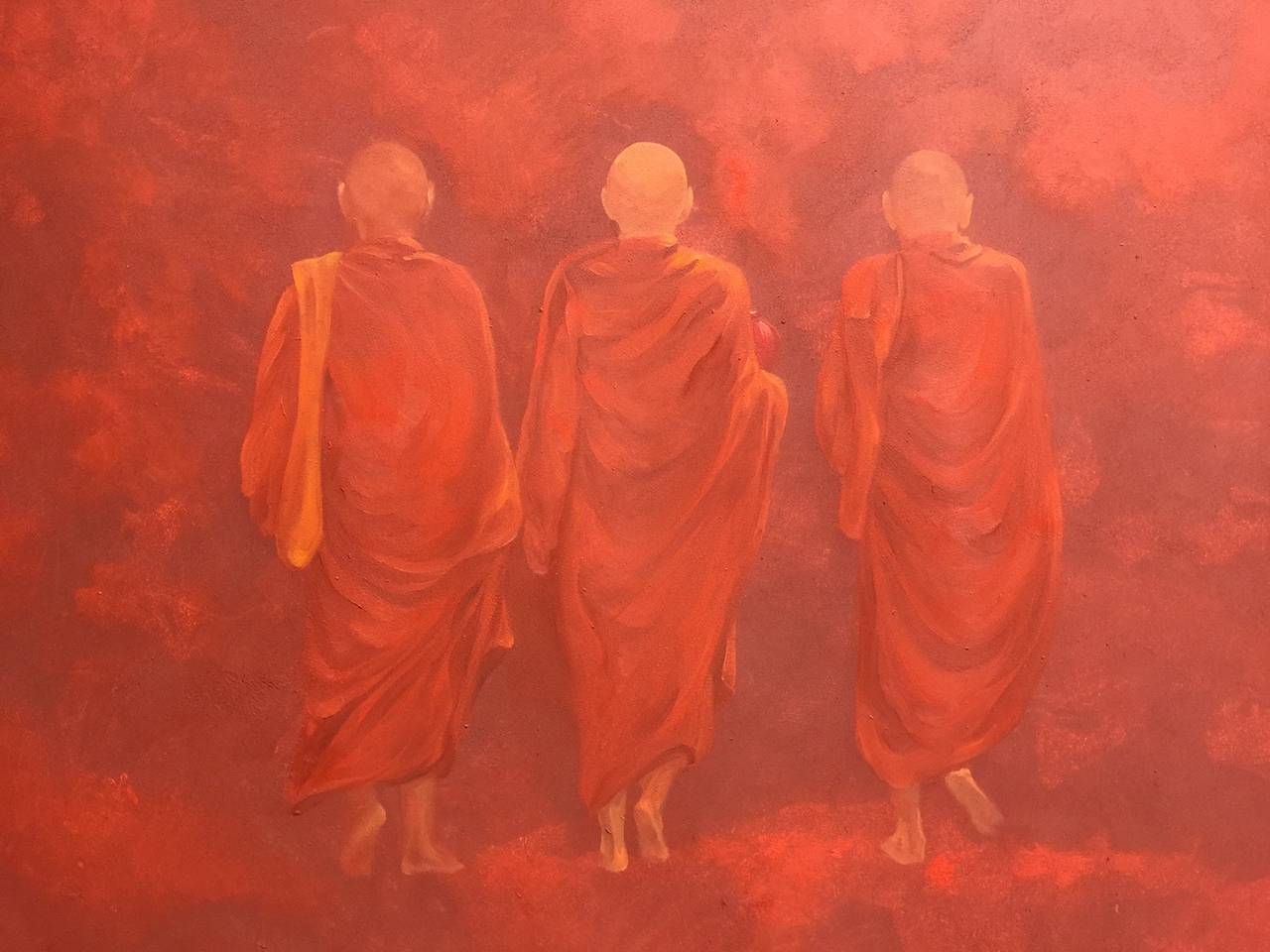 Original Signed Oil on Canvas of Three Monks In Excellent Condition In Raleigh, NC
