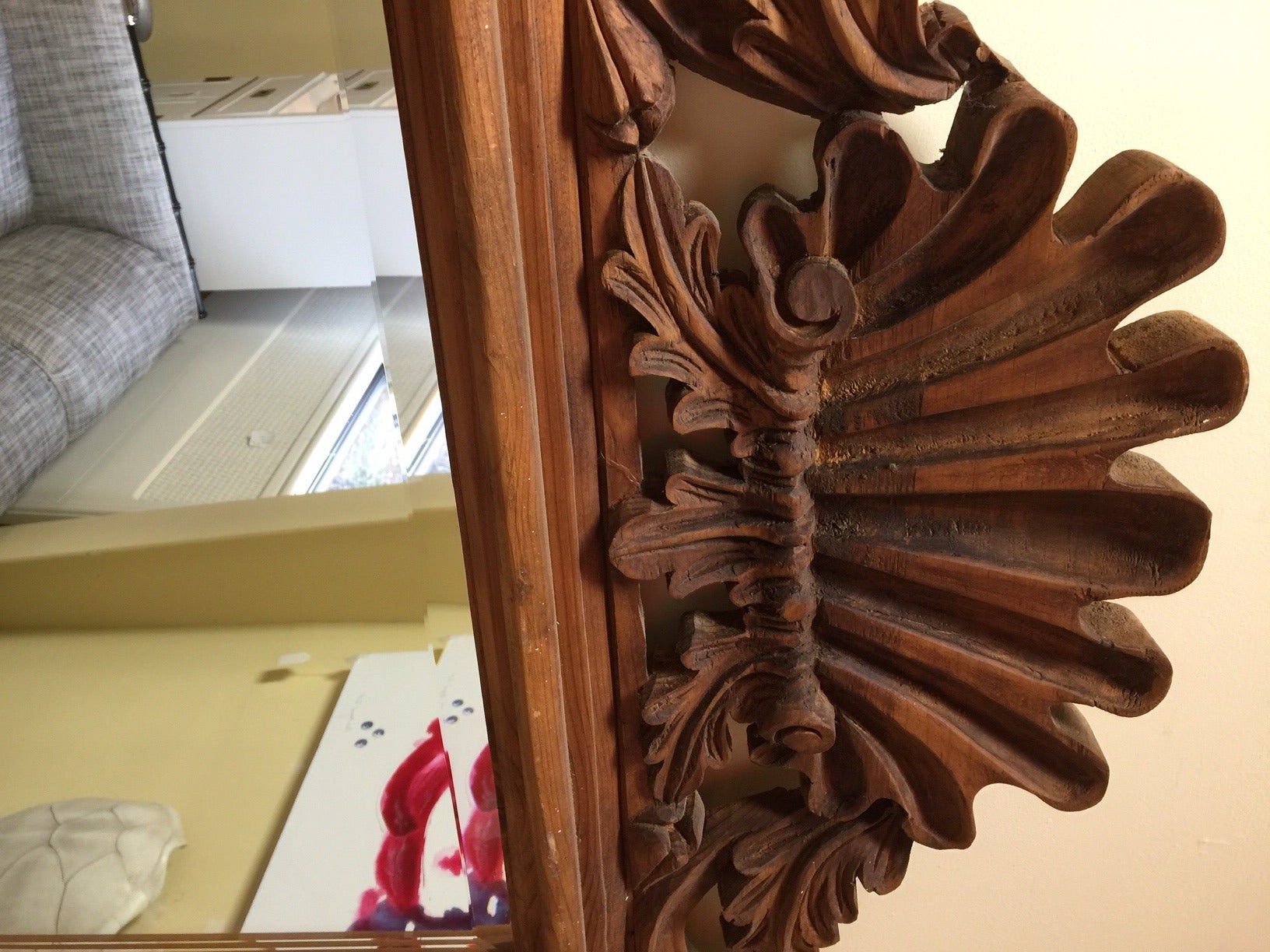 Vintage Hand-Carved Teak Mirror In Excellent Condition In Raleigh, NC
