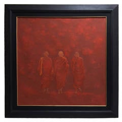 Original Signed Oil on Canvas of Three Monks