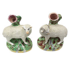 Antique Staffordshire Ram & Ewe Spill Vases, circa 1850