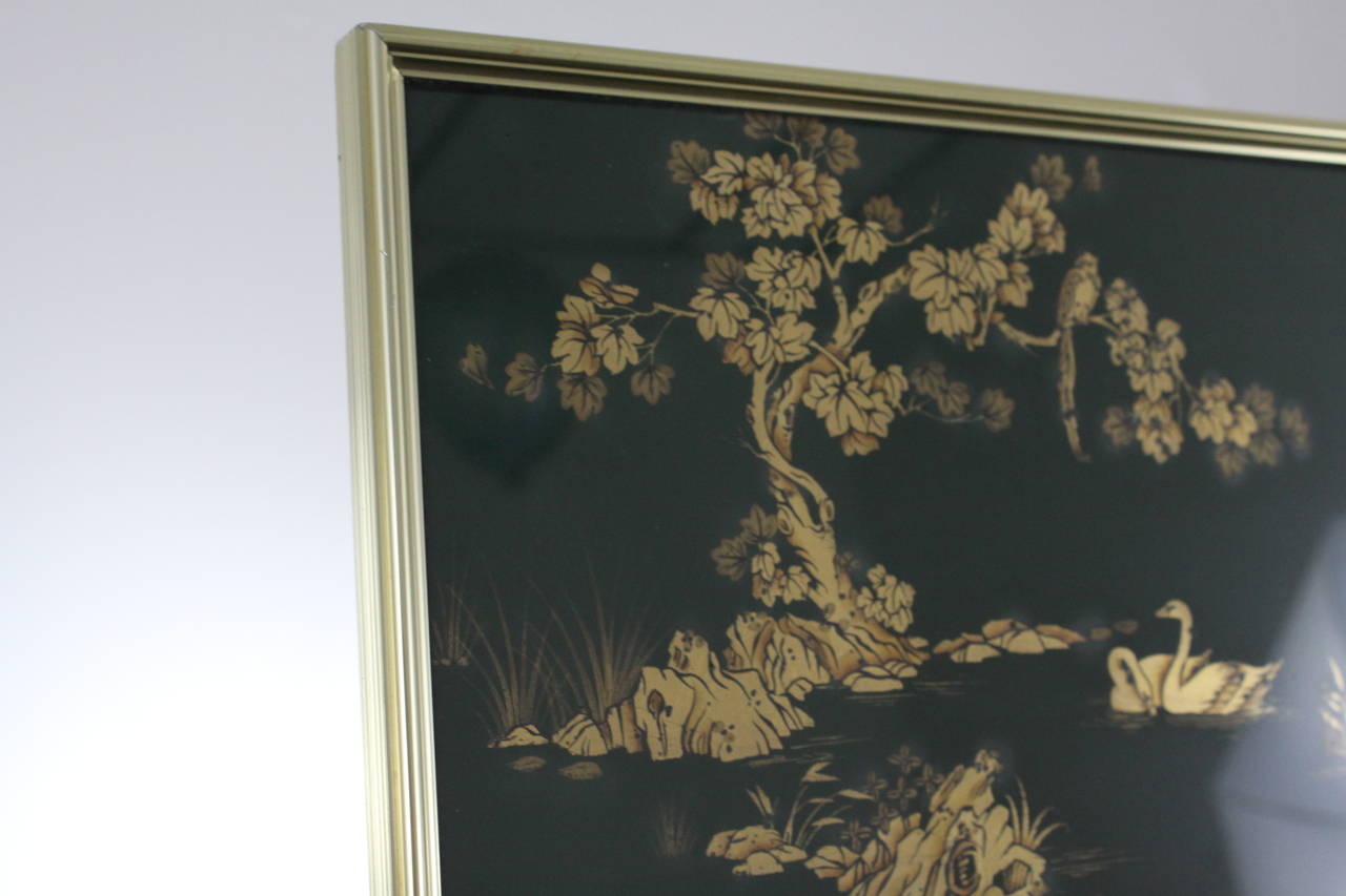 Labarge Green and Gold  Chinoiserie Signed Mirror In Excellent Condition In Raleigh, NC