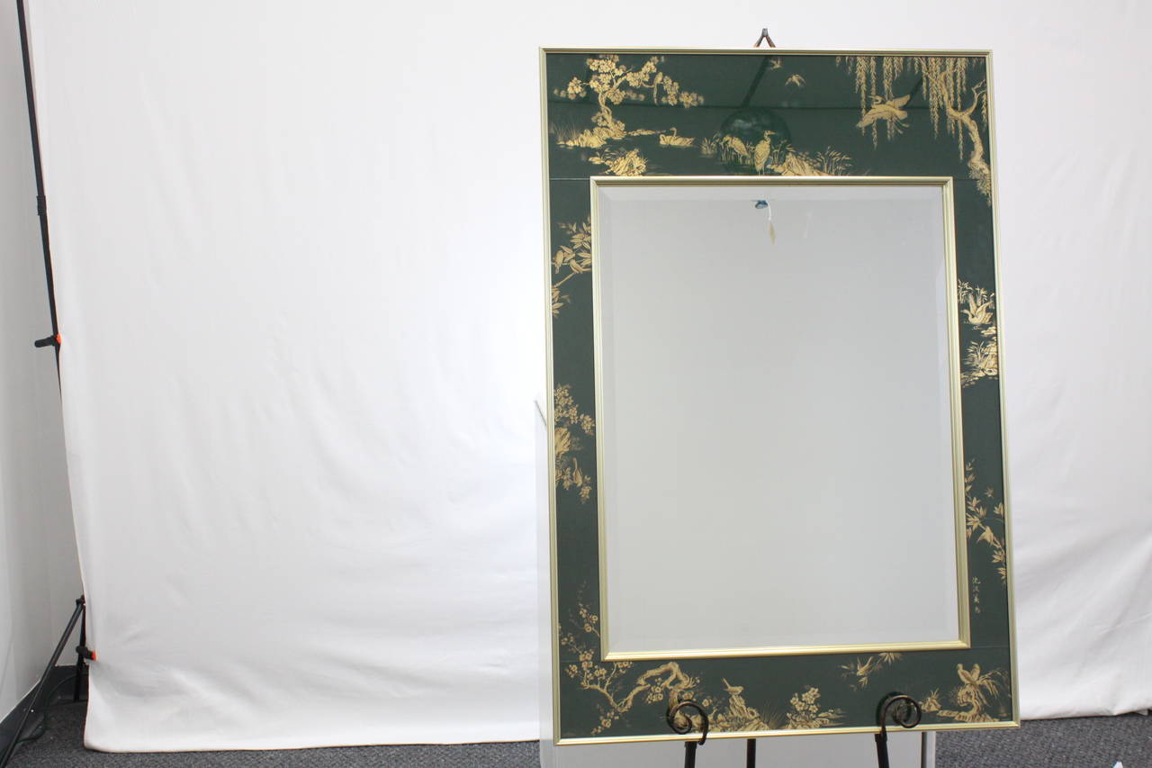 20th Century Labarge Green and Gold  Chinoiserie Signed Mirror