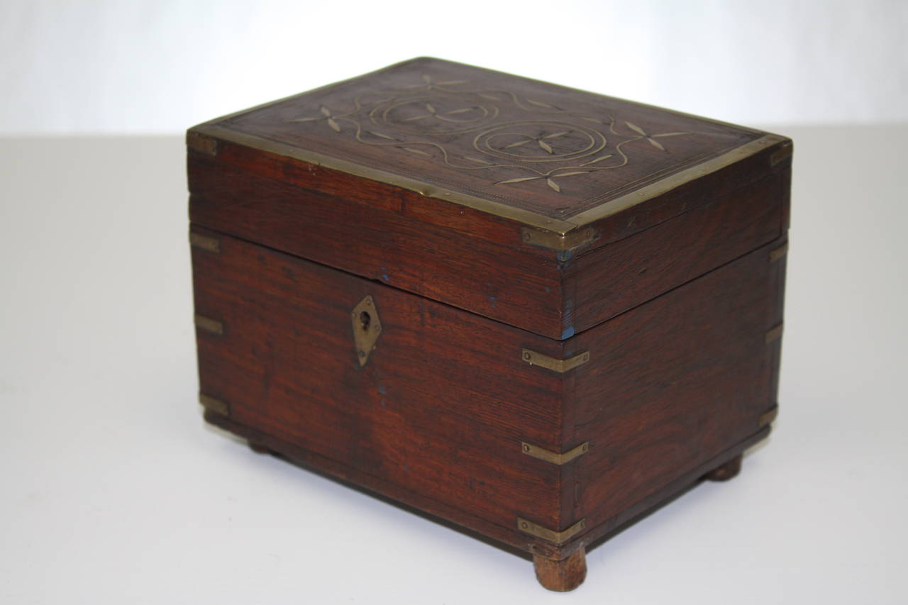 English Brass Inlaid Rosewood Scents or Medicine Box
