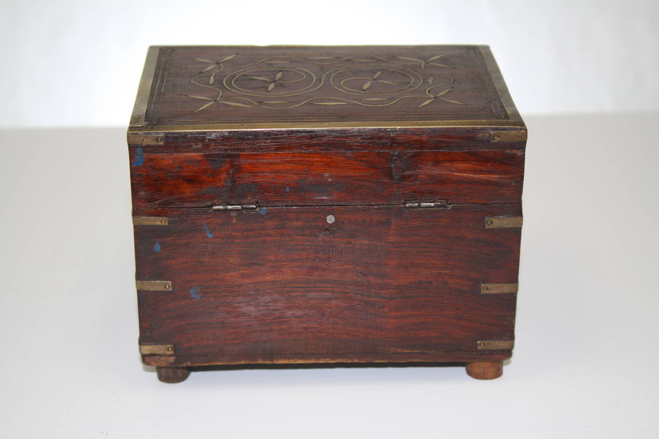 Brass Inlaid Rosewood Scents or Medicine Box In Good Condition In Raleigh, NC